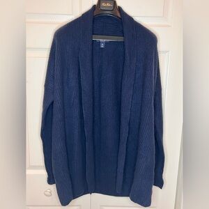 Lands' End Women's long sleeve open long Cashmere Sweater Medium Blue NWOT